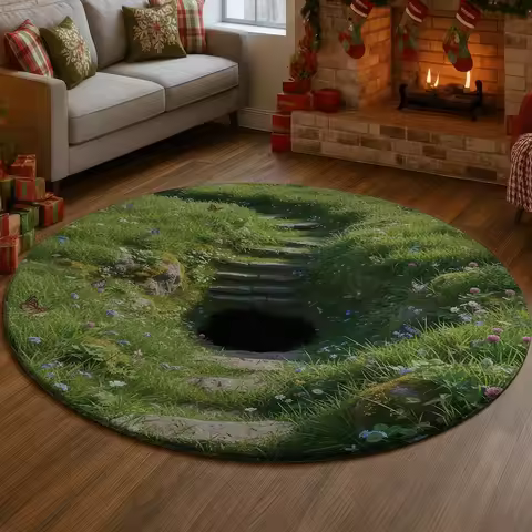 2D Garden Path Rug Green Grass Meadow Carpet Stone Staircase Floor Mat Spring Butterfly Home Decor E
