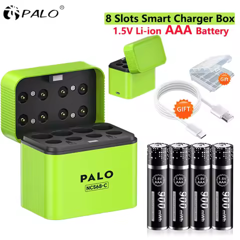 PALO 1.5V Li-ion AAA Rechargeable Battery 900mWh Lithium 3A AAA Li Ion Batteries +8 Slots Smart Char