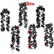 BLACKFUNNY Artificial Black Rose Vine Lifelike Simulated Rattan Fake Leaves Gothic Halloween Garland