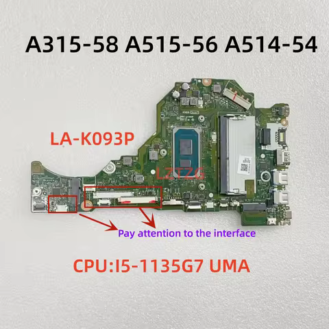 LA-K093P For Acer Aspire A315-58 A515-56 A514-54 Laptop Motherboard CPU I5-1135G7 UMA 4G NB.A2211.00