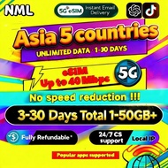 🔥NML Singapore&Malaysia&Thailand&Indonesia&Vietnam eSIM 5G 3-30 Days Daily1GB-50GB High-Speed Unlimi
