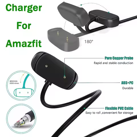USB Charging Cable Dock For Amazfi Bip 5, Bip 3, Bip U, T-Rex Pro, GTS 4 Mini, GTS 2, GTS 2 Mini, GT