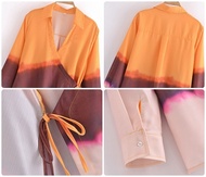 AB768773 Baju Atasan Blouse Kimono Panjang Wanita Korea Orange Tie Dye