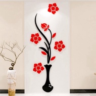 Stiker Dinding 3D, Stiker Decal Akrilik Pohon Bunga Vas DIY Busa PE