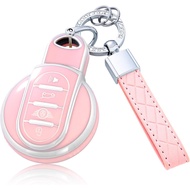 Key Fob Cover with Keychain for Mini Cooper F54 F55 F56 F57 F60 4-Buttons (Pink)