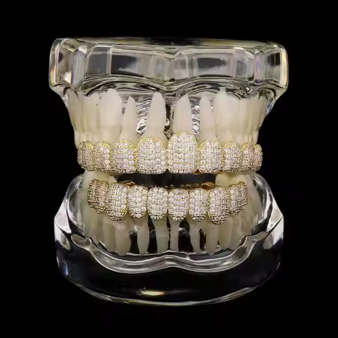 Hip Hop Teeth Grillz Set Top & Bottom Set Removable Design Dental Grills Tooth Caps Hollow Zircon Hi