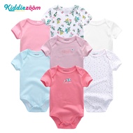 Kiddiezoom 7 Pieces Newborn Baby Romper Girl Baby Short Sleeve Clothes Pure Cotton 0-12 Months