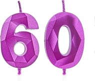 Candles Birthday 60, Purple Number Candles Birthday Decoration, Happy Birthday Cake Toppers for Birt