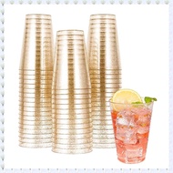 (RPSD) 50Pcs 10OZ Gold Plastic Cups, Disposable Gold Glitter Plastic Cups, Clear Plastic Cups Tumble