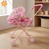 [utruiut0k] Foldable Doll Carriage Textile Seat Pretend Play Strawberry Stroller