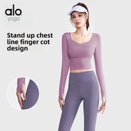 Alo Yoga Stitching Yoga Long-Sleeved Suit Wear-Free Bra Sports Fitness Clothes Nude Yoga Clothes