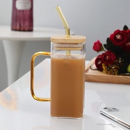 Square Mouth Glass Milk Cup Reusable Drinking Glass Tumbler for Iced Cold Drinks Coffee Tea JG1-VN