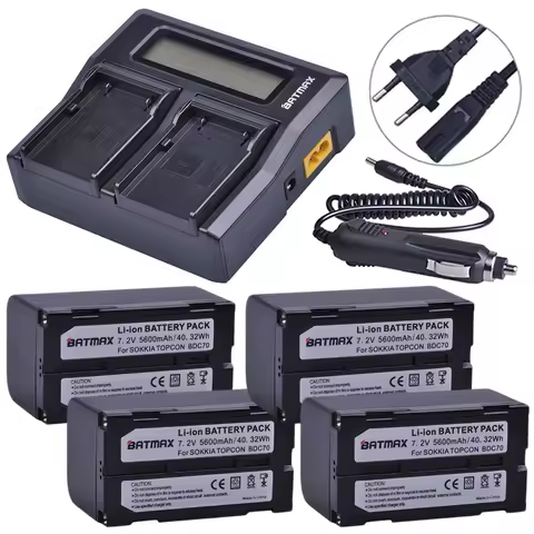 4Pcs 5600mAh BDC70 Battery + LCD Rapid Dual Charger for Topcon Sokkia Total Stations, Robotic Total 