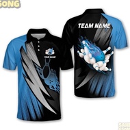 【FREE CUSTOM】3D Bowling Polo Shirts For Team BO0376 Bowling balls and pins with for men, casual stre