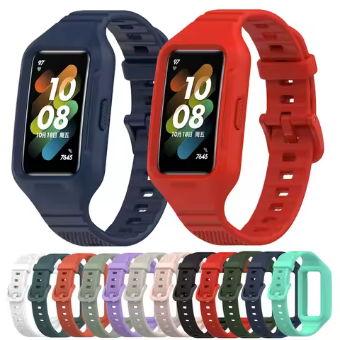 Strap for Huawei Band 6 7 8 9 10 Wristband Soft Silicone Strap With Case Replacement Bracelet For Hu