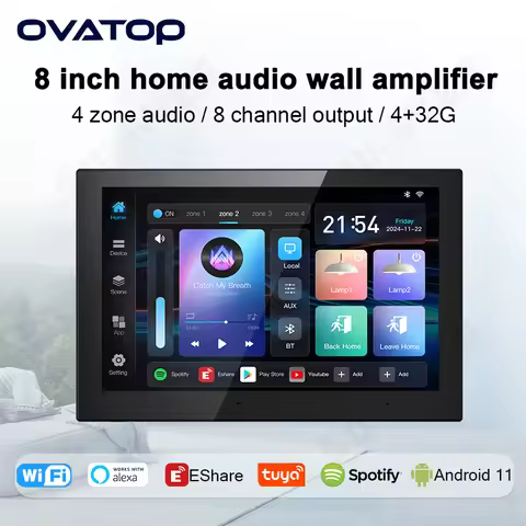 8inch Android 11 4+32G Background Music System Stereo Sound WIFI Eshare 4-Zone Touch Screen Bluetoot