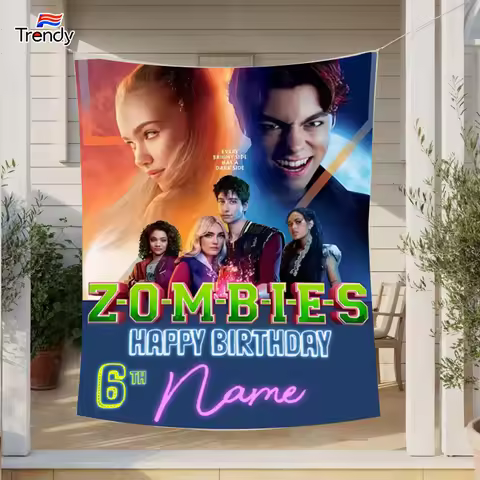 Zombies 4 Birthday Background Girl Custom Birthday Backdrop Banner Flag Banners Personalized Name Cu