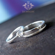 SAN950 White Gold Couple Engagement Wedding Ring C89 Free Name Engraved & Elegant Box