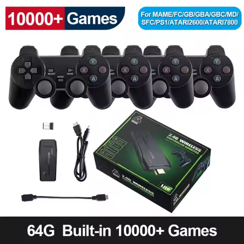 4K HD Portable Consoles Video Game Console With 2.4G Wireless Controllers Classic Game Double Games 