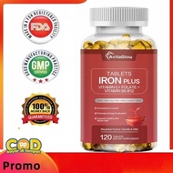 AvitaGlow Iron Plus + Vitamin C Folate B6 B12 120 Tablet Tambah Darah & Tenaga