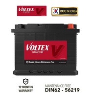 Voltex DIN62L 56219 (Korea) Maintenance Free Car Battery Suitable for Proton X50, Peugeot 206, 305, 