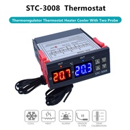 Dual Digital STC-3008 Temperature Controller Two Relay Output Thermostat Heater with Probe 12V 24V 220V Home Fridge Cool Heat