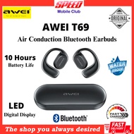 Awei T69 Air Conduction Bluetooth Earphone | Sports Wireless Earbuds LED Digital Display | Gaming Headset with Mic