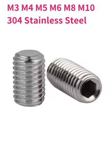 M3 M4 M5 M6 M8 M10 304 Stainless Steel Hex Hexagon Socket Flat Point Set Screw End Grub Headless Bol