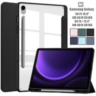 Samsung Tab S9 FE+ 12.4 X610 X616B Case With Pen Holder PU Leather Acrylic Clear Back Cover For S9 F