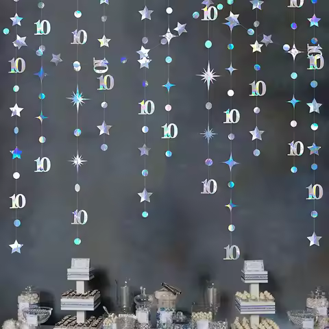 13Ft Iridescent 10th 13th Happy Birthday Decorations Number 10 Circle Dot Twinkle Star Garland Hangi