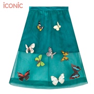 iCONiC GREEN BUTTERFLY NET SKIRT #5384 กระโปรงตาข่าย สีเขียว พิมพ์ลาย ผีเสื้อ เอว28" สะโพก40" ยาว28"