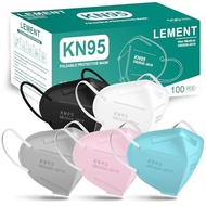 LEMENT 50pcs KN95 Face Mask Black 5 Layer Cup Dust Safety Masks Filter Efficiency≥95% Breathable Ela
