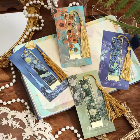 1 Pc Hollow Floral Metal Bookmark Vintage Painting Exquisite Sunflower Iris Rose With Long Tassel Fo