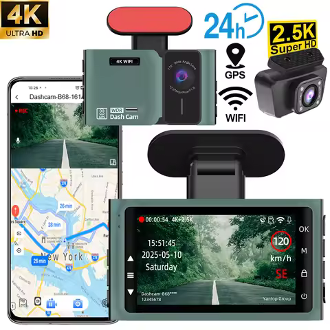 Ultra HD 4K Car Dash Cam With Wi-Fi GPS 170° Front 150° Rear 24H Parking Monitoring Loop Recording O