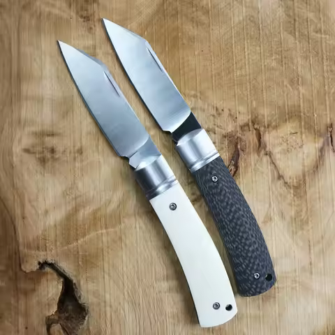 RUS02# Folding Knife 9CR14MOV Blade Steel+CF/Bone Handle Outdoor Survival Hunting Camping Hiking Fis