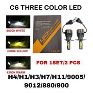 C6 Hitam Mentol LED Kereta Tri-Color LED Headlight H4 H1 H3 H7 H11 9005 9012 880 For 1set