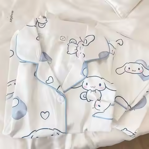 Sanrio Cinnamoroll Women's Sleeping Pajamas Sets Kawaii Cartoon Spring Autumn Sleepwear Long Sleeve