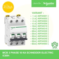 MCB SCHNEIDER iC60H 10KA 3 PHASE 3P 1A 2A 4A 6A 10A 16A 20A 25A 32A 40A 50A 63A A9F84301 A9F84302 A9
