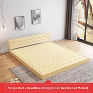 Natural Wood Minimalist Bed with Slat Support Frame Low Bed