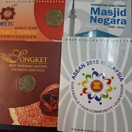 2005 Songket，2015 Asean，2015 Masjid Negara & 2016 Ping Pong Malaysia 1 Ringgit Coin Card 马来西亚1令吉纪念币