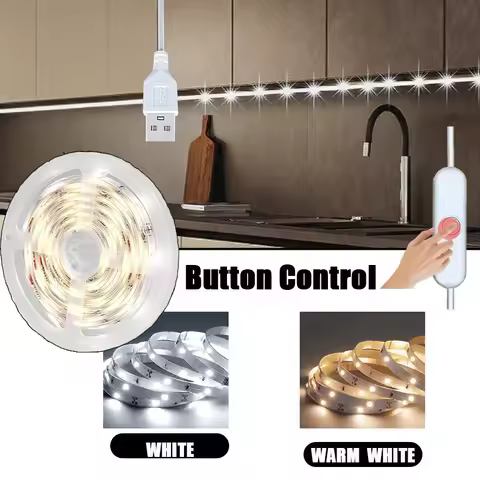 LED Strip Lights with Button Control, USB Powered Lights, 1m/2m/3m/5m/10m for Bedroom, Home, Gaming 