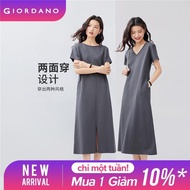 GIORDANO Women Dresses Two-Way Wear Middle Slit Dresses V-Neck Boat Neck Short Sleeve Simple Fashion