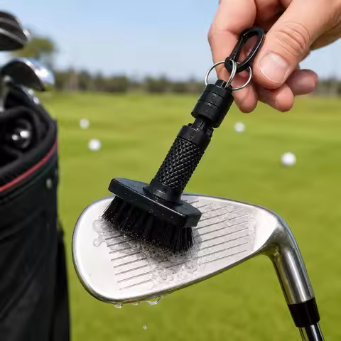 Golf Club Cleaner Brush with Carabiner Clip, Compact Black Carry Accessory for Fast Club Care During