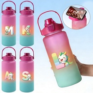 2000ml Gradient Time Reminder Water Bottle With Straw & Scale 2L Large Capacity Gym Sports Portable 