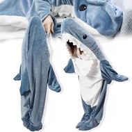 【Several Sizes 】Shark Sleeping Bag Flannel Plush Wearable Blanket Cute Hoodie For Children Adult one