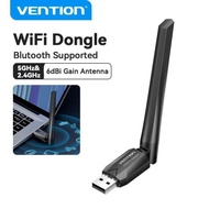Vention USB WiFi Adapter Dual Band 2.4GHz/ 5GHz with 6dBi Antenna Black - Black