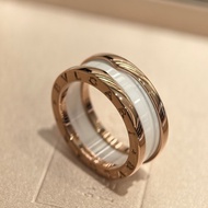寶格麗/Bvlgari B.zero1系列 雙環白陶瓷戒指 18K玫瑰金 56號