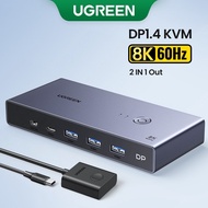 UGREEN DP 1.4 Switch 8K 60Hz KVM Switch 2 PCs Sharing Display Printer Keyboard Mouse DP Cable Displa