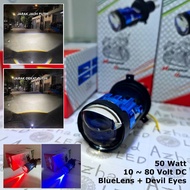 CAHAYA H4 IBeZ BSM Mini Projector BiLED Laser 50 Watt Bluelens DEVIL Red Blue 12V 24V DC Car Motorcy
