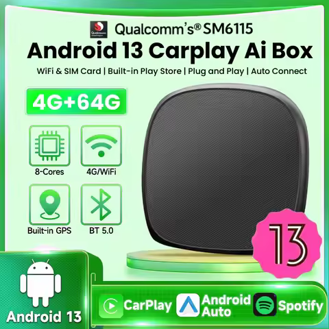 Android 13 Wireless CarPlay Ai Box QCM6115 8Cores Support Netflix&Youtube Built-in GPS 4G LTE SIM Fo